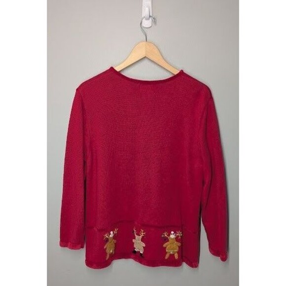 The Quaker Factory Christmas Reindeer Sweater Woman’s L Red Full Zip - Picture 5 of 7